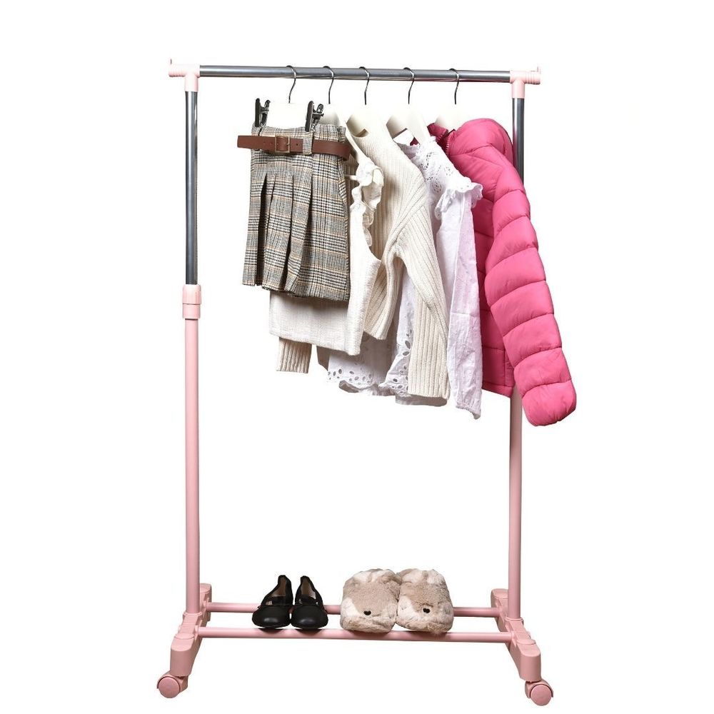 Tekerlekli Çocuk Elbise Askılığı Pembe